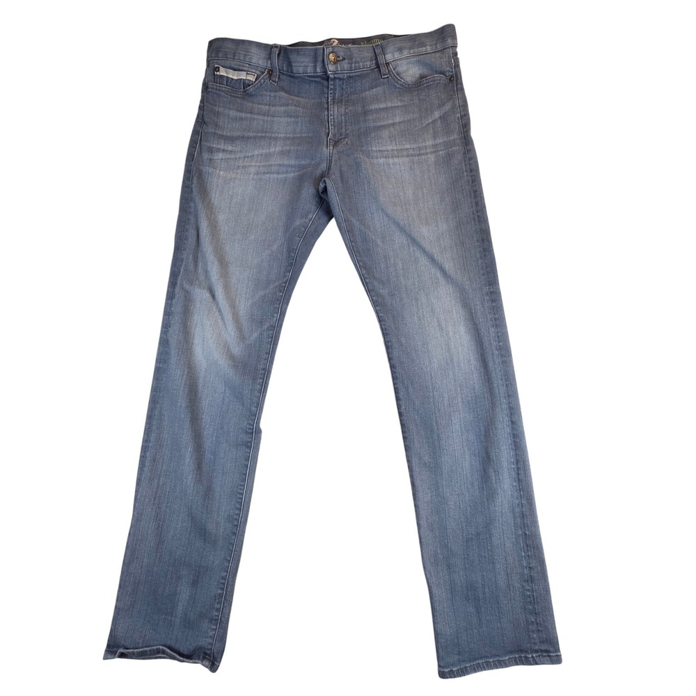 7 For All Mankind Slimmy Straight Jeans Mens 38 Blue Selvedge Denim Stretch Slim